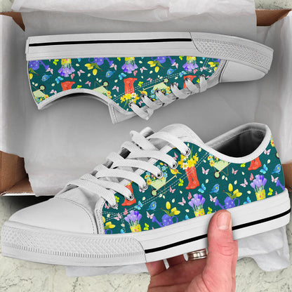 Gardening Pattern Print Design G08 White Bottom Low Top Shoes