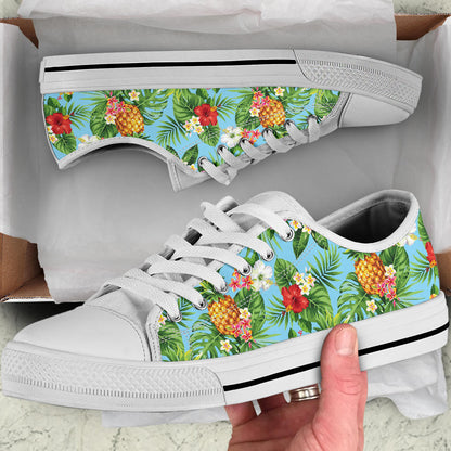 Pineapple Hawaiian flower Tropical  White Bottom Low Top Shoes