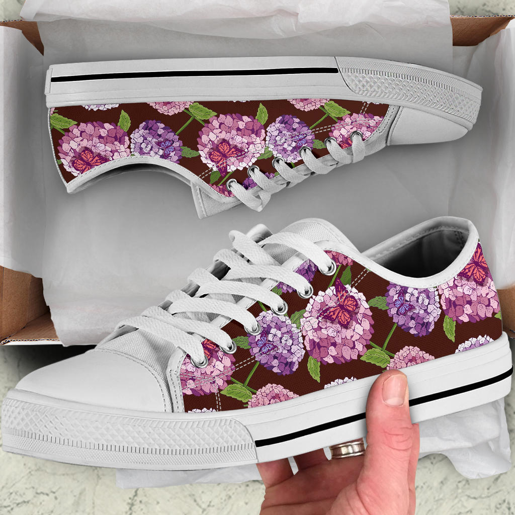 Hydrangea Pattern Print Design HD08 White Bottom Low Top Shoes