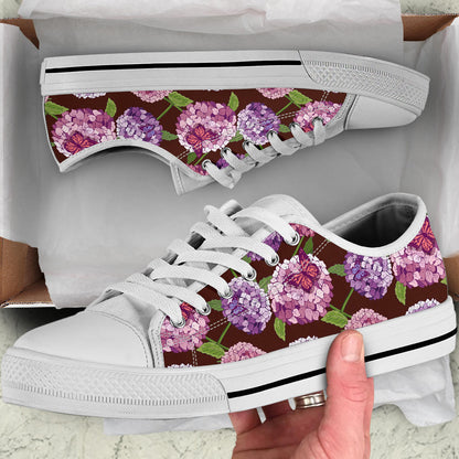 Hydrangea Pattern Print Design HD08 White Bottom Low Top Shoes
