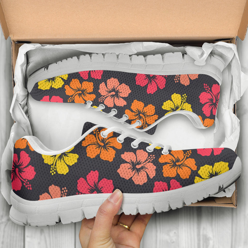 Hibiscus Pattern Print Design HB024 Sneakers White Bottom Shoes