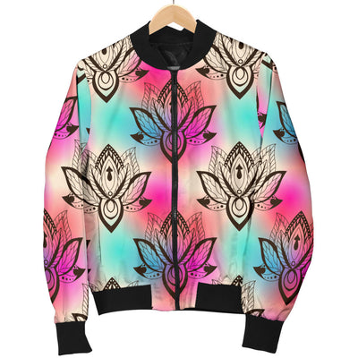 lotus Boho Pattern Print Design LO02 Women Bomber Jacket