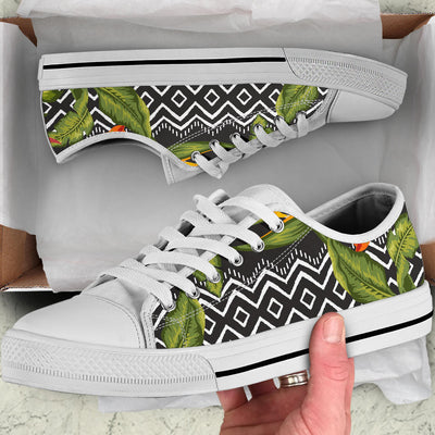 Bird Of Paradise Pattern Print Design BOP07 White Bottom Low Top Shoes