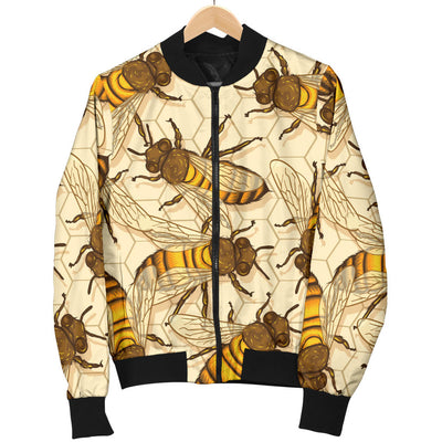 Bee Pattern Print Design BEE05 Women Bomber Jacket