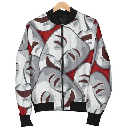 Acting Mask Pattern Print Design 01 Women's Bomber Jacket