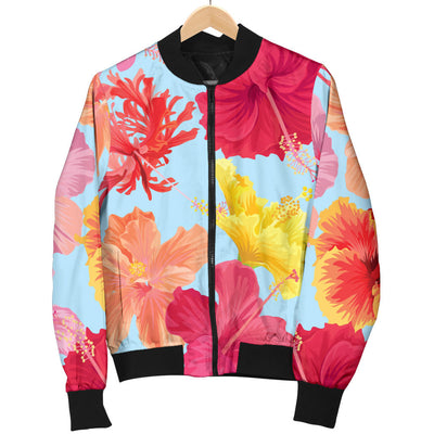 Hibiscus Pattern Print Design HB020 Women Bomber Jacket