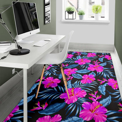 Neon Pink Hibiscus Pattern Print Design HB015 Area Rugs