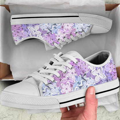Lilac Pattern Print Design LI01 White Bottom Low Top Shoes