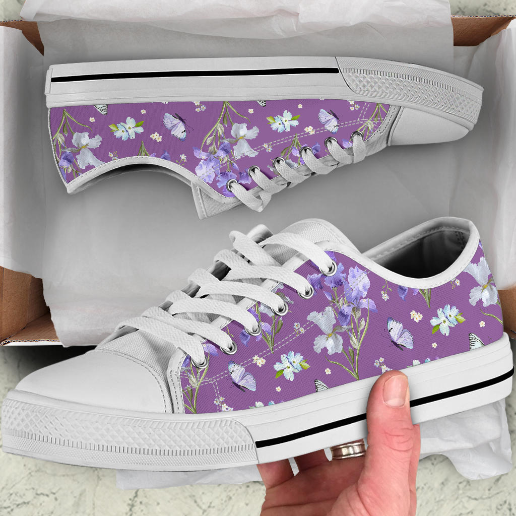 Iris Pattern Print Design IR09 White Bottom Low Top Shoes