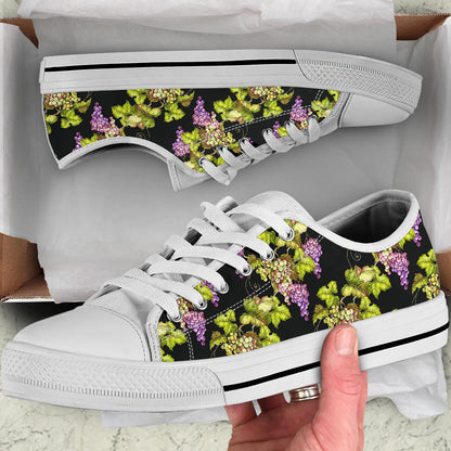 Grape Pattern Print Design GP04 White Bottom Low Top Shoes