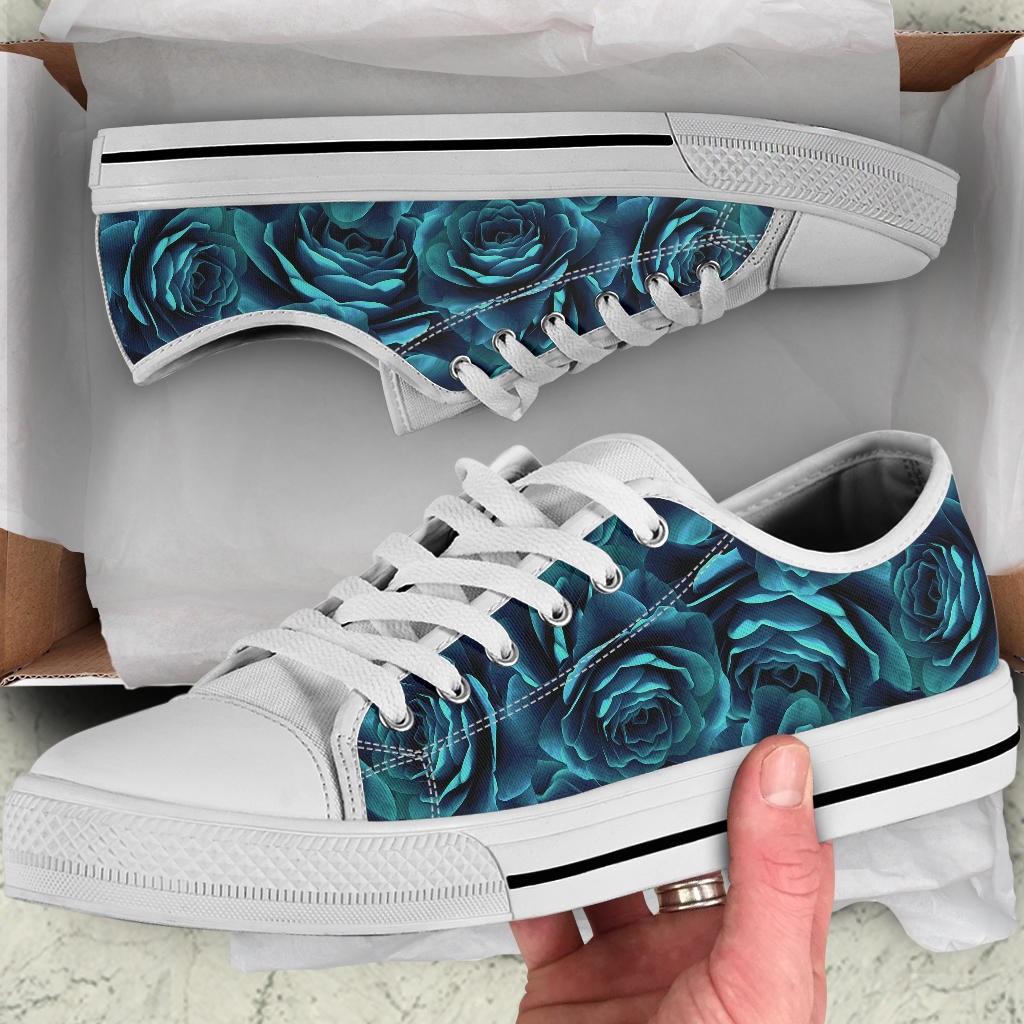 Camellia Pattern Print Design CM04 White Bottom Low Top Shoes