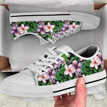 Plumeria Pattern Print Design PM01 White Bottom Low Top Shoes