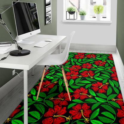 Red Hibiscus Embroidered Pattern Print Design HB032 Area Rugs