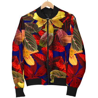 Lily Pattern Print Design LY014 Women Bomber Jacket