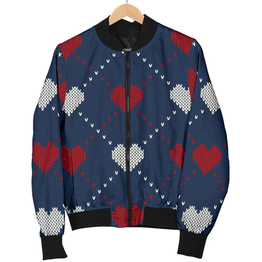 Heart Knit Pattern Print Design HE05 Women Bomber Jacket