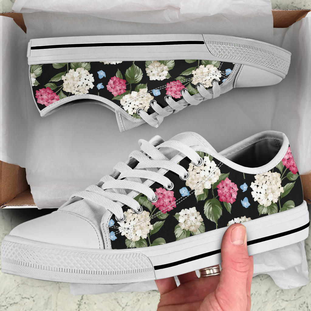 Hydrangea Pattern Print Design HD09 White Bottom Low Top Shoes