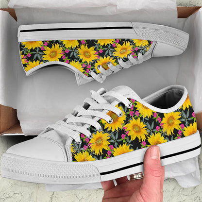 Sunflower Pattern Print Design SF014 White Bottom Low Top Shoes
