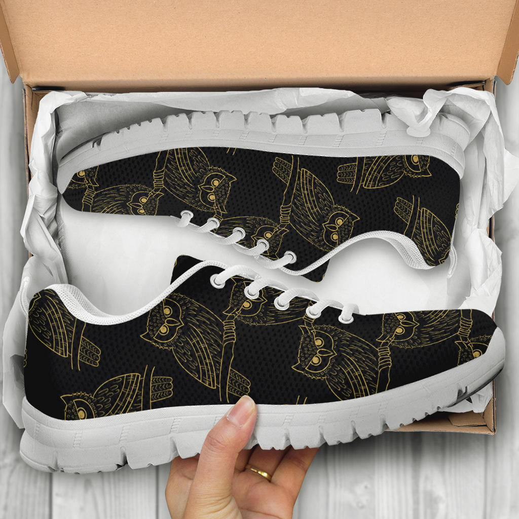 Gold Owl Pattern Sneakers White Bottom Shoes