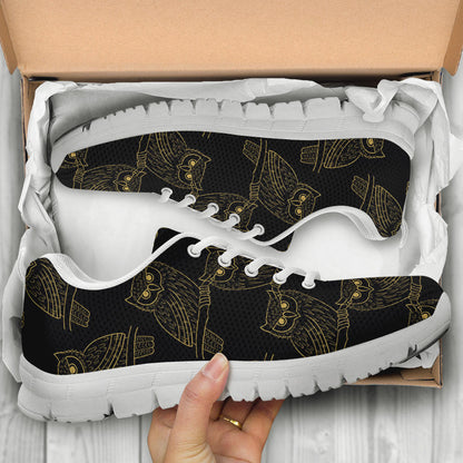 Gold Owl Pattern Sneakers White Bottom Shoes