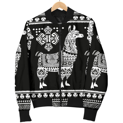 Llama Aztec Style Pattern Print Design 01 Women's Bomber Jacket