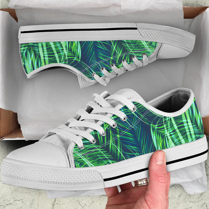 Palm Leaves Pattern Print Design PL02 White Bottom Low Top Shoes