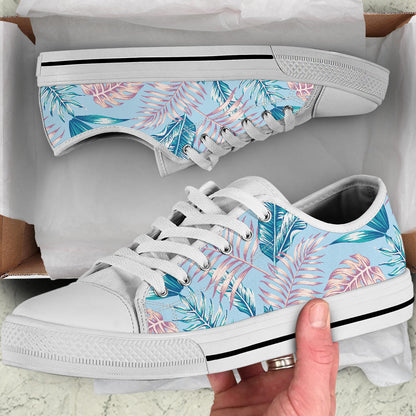 Tropical Flower Pattern Print Design TF01 White Bottom Low Top Shoes