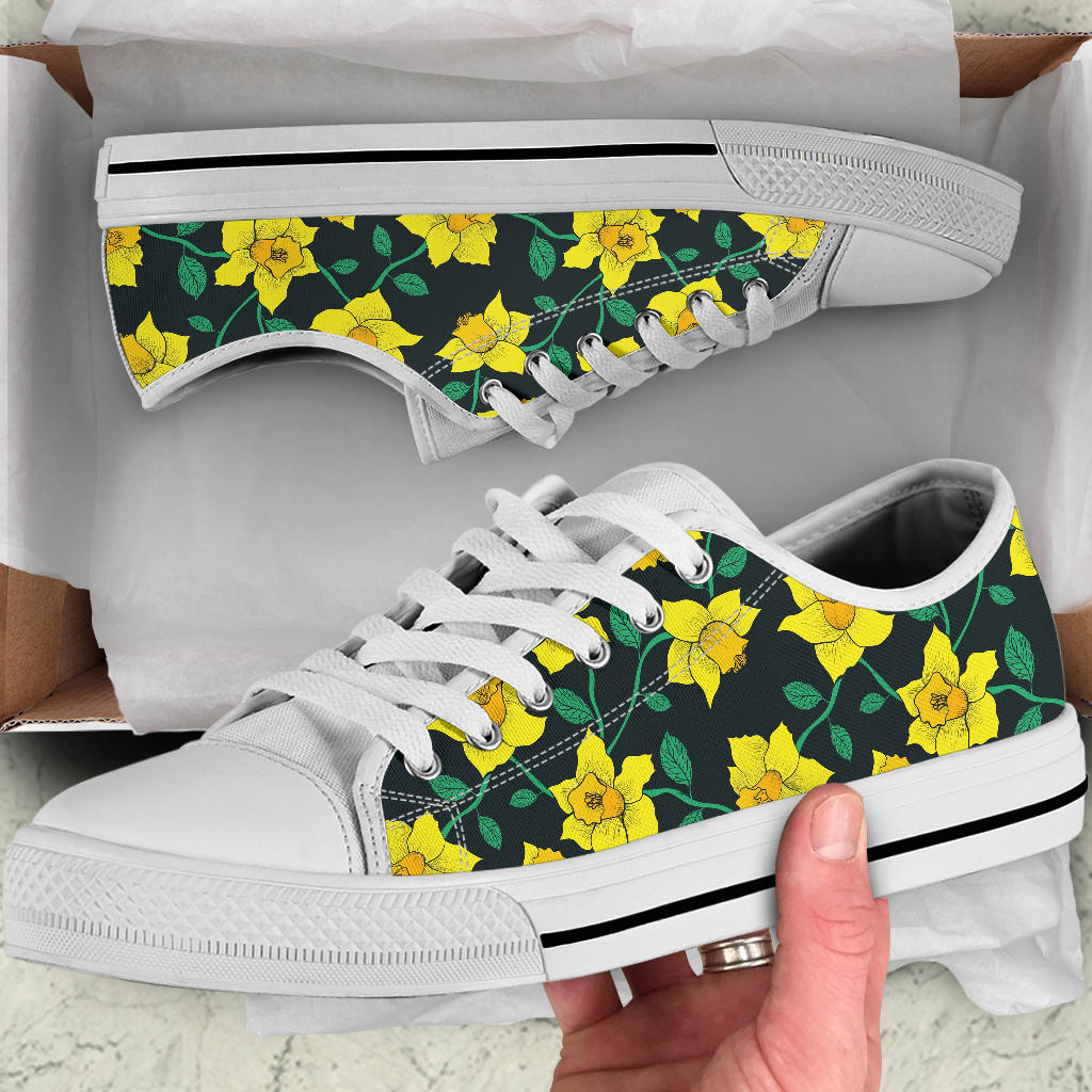 Daffodils Pattern Print Design DF03 White Bottom Low Top Shoes