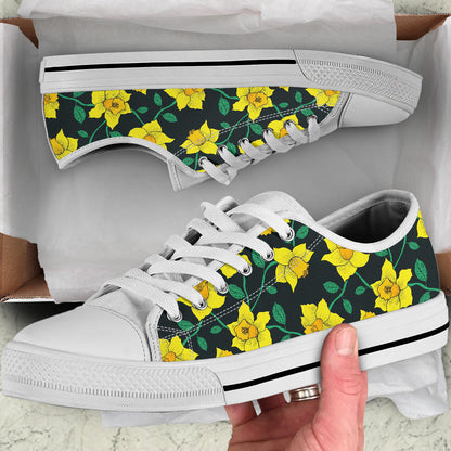 Daffodils Pattern Print Design DF03 White Bottom Low Top Shoes