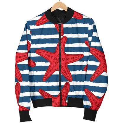 Starfish Red Pattern Print Design 02 Women's Bomber Jacket