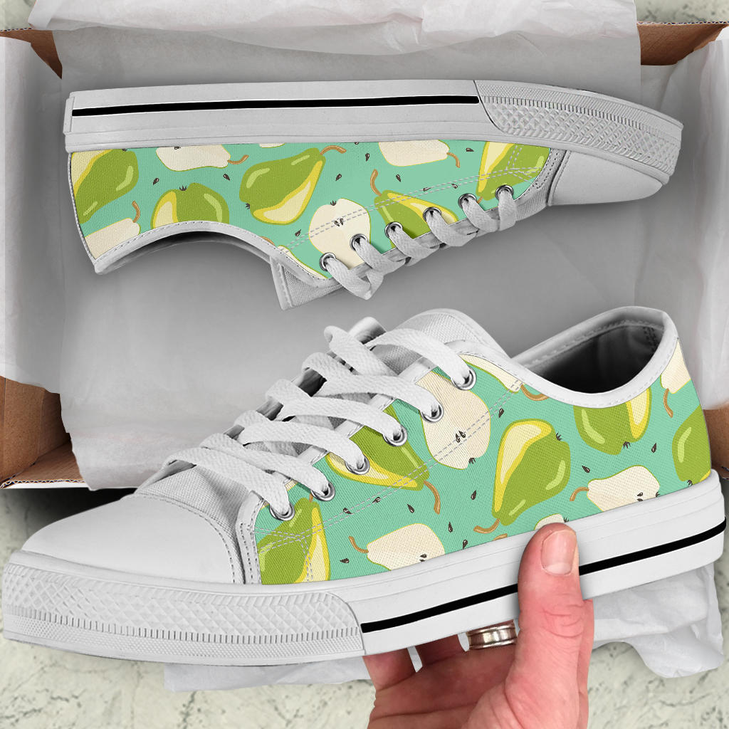 Pear Pattern Print Design PE04 White Bottom Low Top Shoes