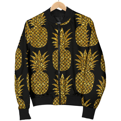 Gold Pineapple Pattern Print Design PP011 Men Bomber Jacket