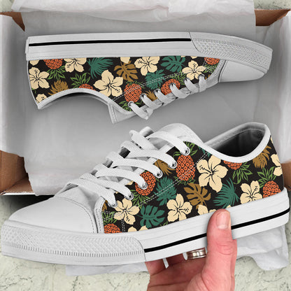 Hawaiian Themed Pattern Print Design H08 White Bottom Low Top Shoes