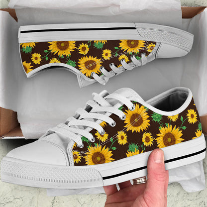 Sunflower Pattern Print Design SF01 White Bottom Low Top Shoes
