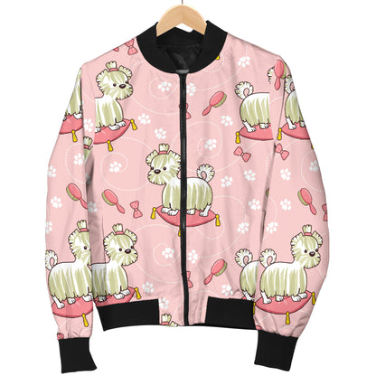 Bichons Frise Pattern Print Design 01 Women's Bomber Jacket