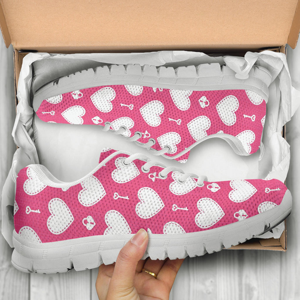 Heart Key Pattern Print Design HE09 Sneakers White Bottom Shoes