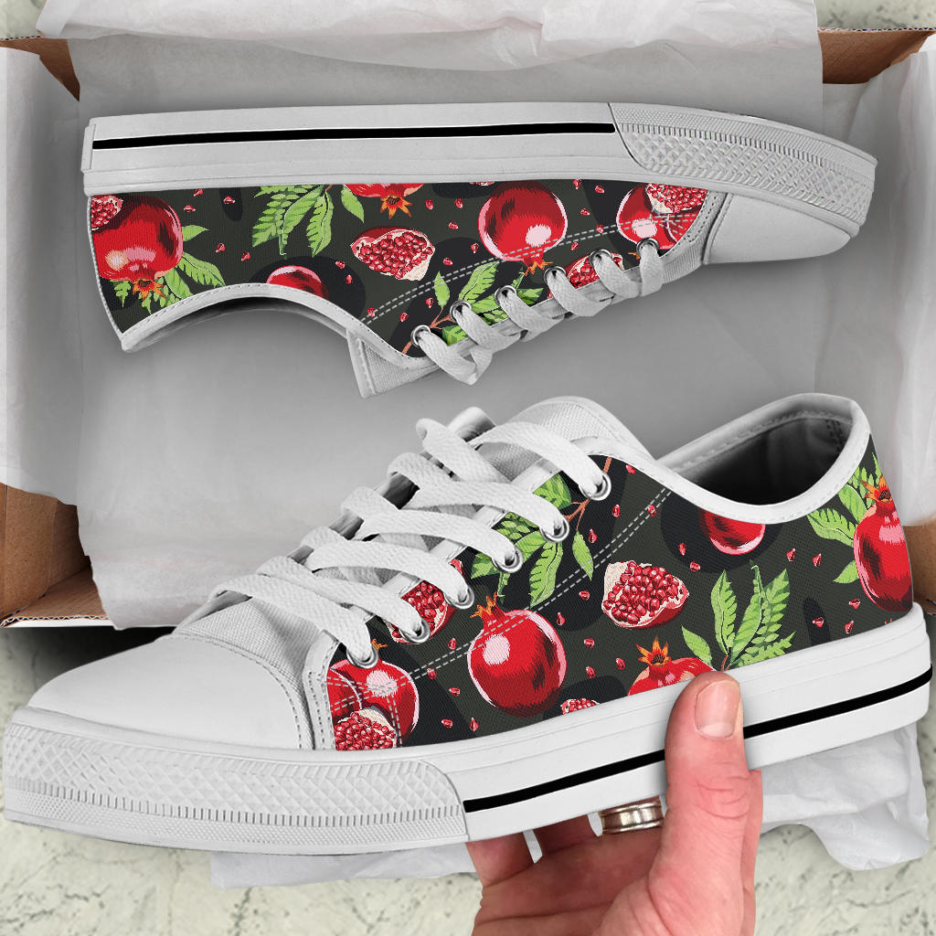 Pomegranate Pattern Print Design PG06 White Bottom Low Top Shoes