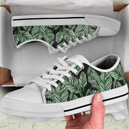 Palm Leaves Pattern Print Design PL09 White Bottom Low Top Shoes