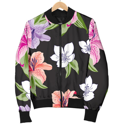 Lily Pattern Print Design LY02 Women Bomber Jacket