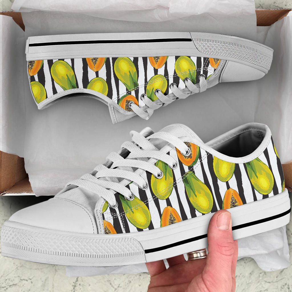 Papaya Pattern Print Design PP01 White Bottom Low Top Shoes