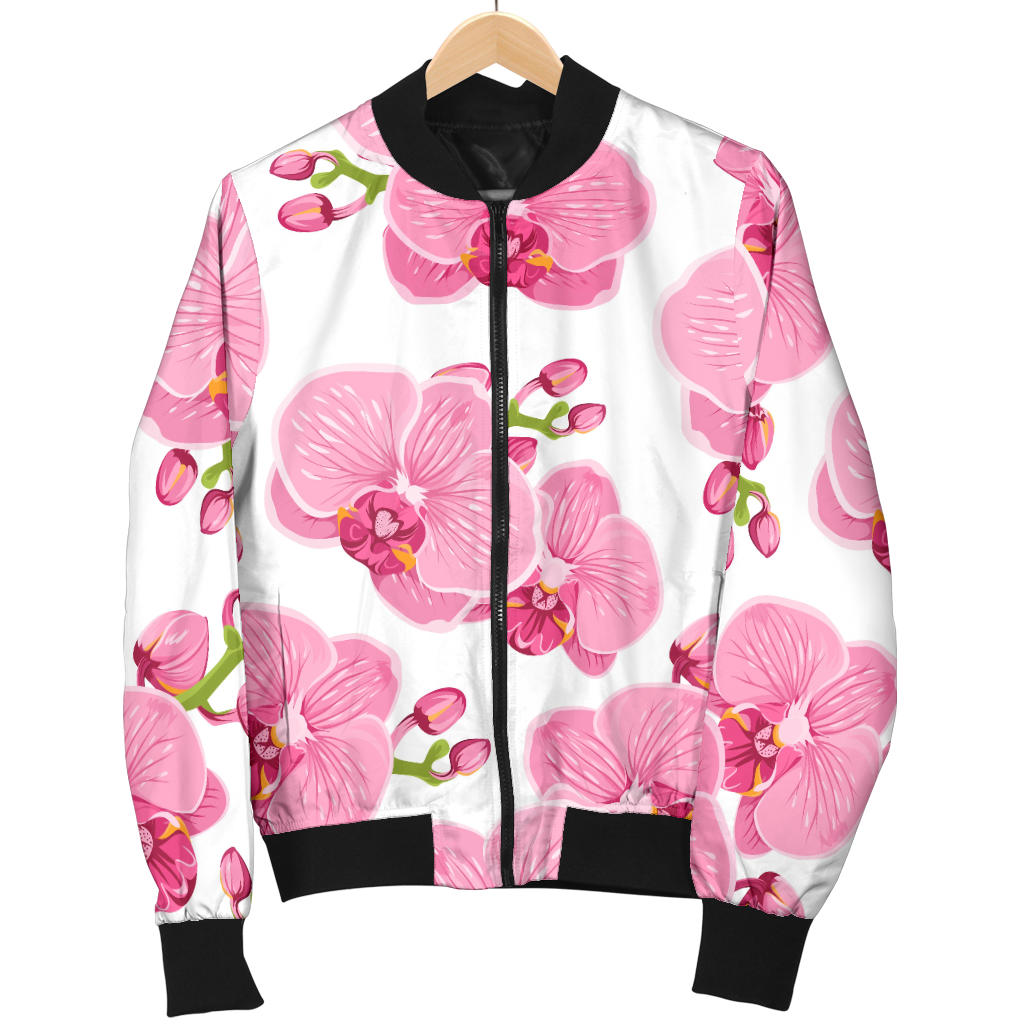 Orchid Pink Pattern Print Design OR07 Women Bomber Jacket