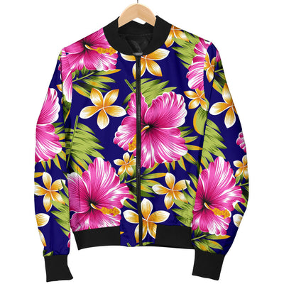 Pink Hibiscus Pattern Print Design HB027 Men Bomber Jacket