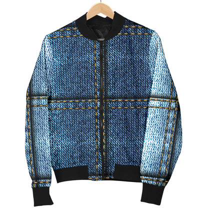 Jean Patchwork Pattern Print Design 02 Women's Bomber Jacket