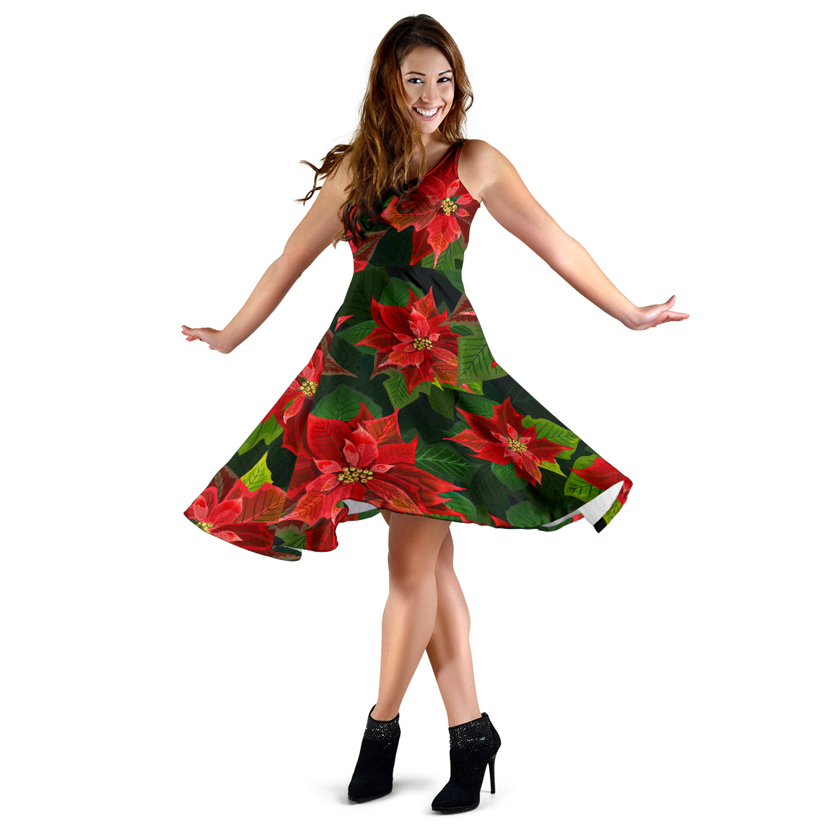 Poinsettia Pattern Print Design POT04 Midi Dress