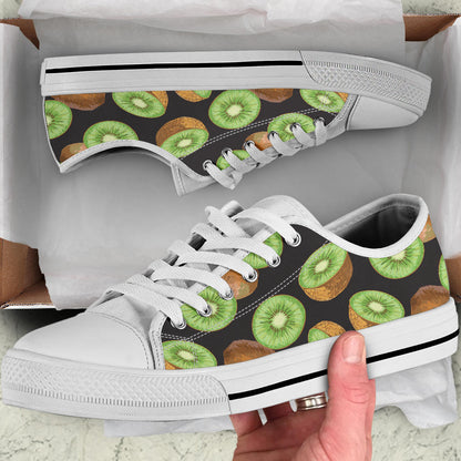Kiwi Pattern Print Design KW03 White Bottom Low Top Shoes