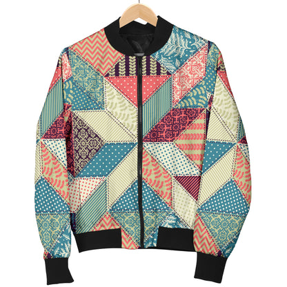 Patchwork Pattern Print Design 02 Women's Bomber Jacket