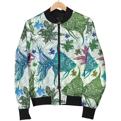 Angelfish Tribal Pattern Print Design 01 Women's Bomber Jacket