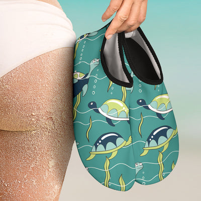 Sea Turtle Pattern Print Design T08 Aqua Water Shoes