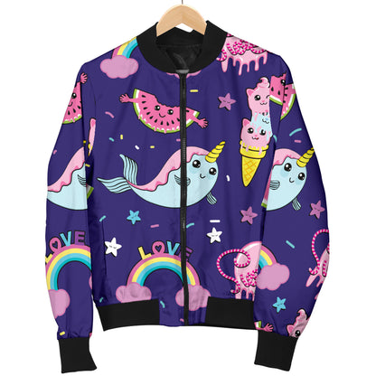 Narwhal Cute Pattern Print Design 02 Women's Bomber Jacket
