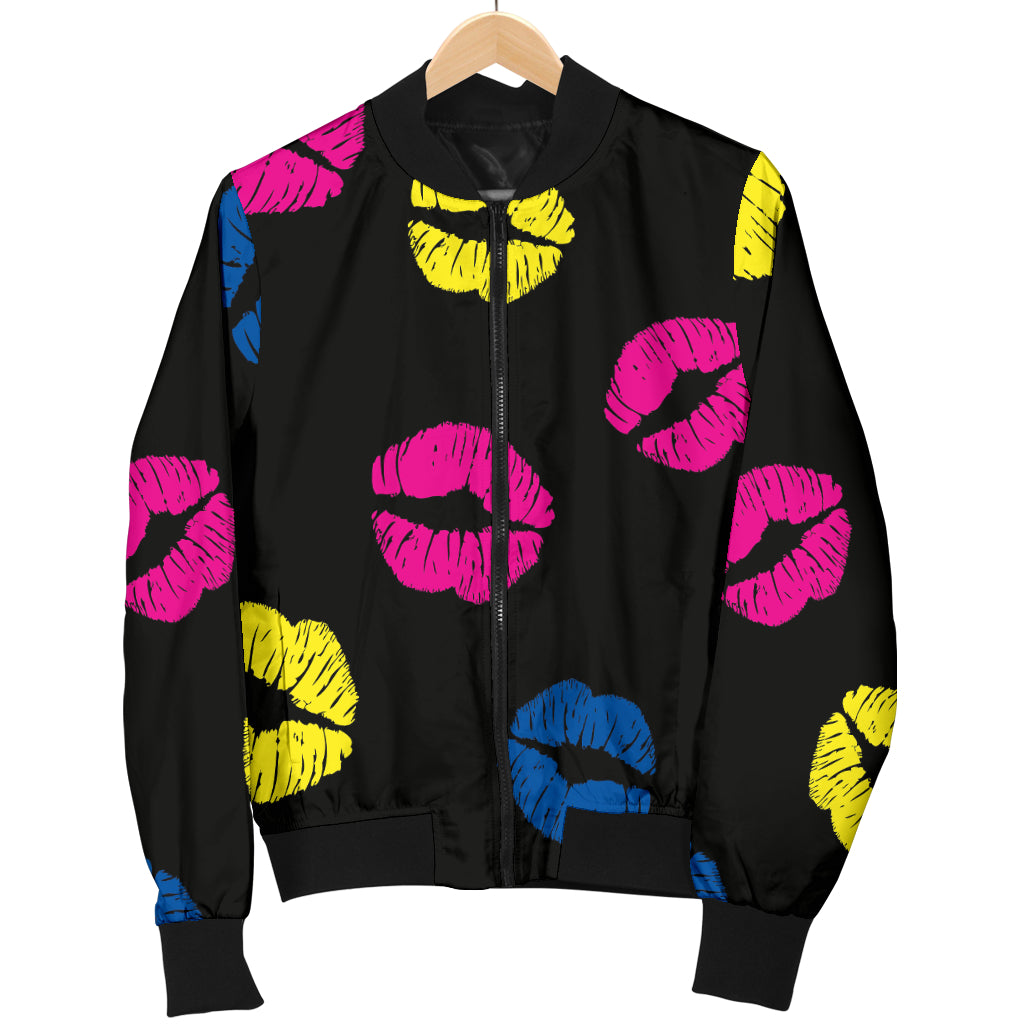 Lip Neon Color Pattern Print Design 01 Women's Bomber Jacket