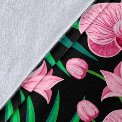 Orchid Pink Pattern Print Design OR06 Fleece Blanket